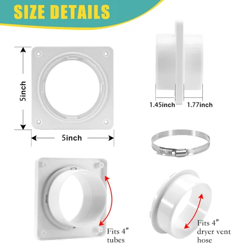 Miniatura 2 de Kit de Conector de Manguera de Ventilación para Secadora VIWINVELA - Placa de Pared para Ventilación de Secadora - Conector de Conducto de Secadora