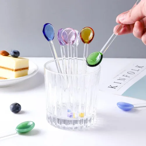 Miniatura 4 de FOMIYES Cuchara de cristal, 6 cucharas de café, varilla de agitación, cuchara mezcladora de azúcar, cucharadita de helado para café, helado, postre
