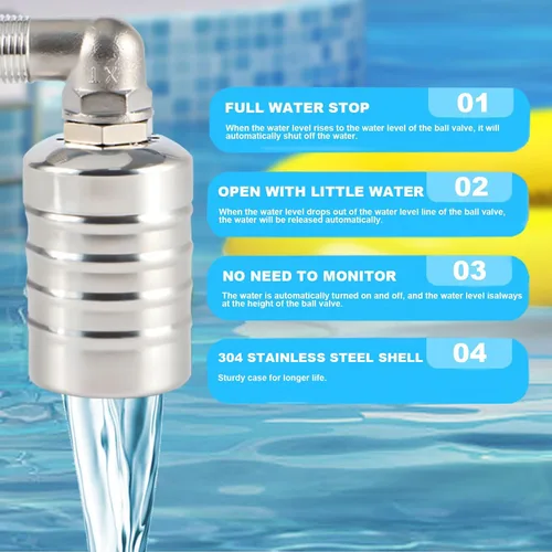Miniatura 8 de Water Float Valve, Stainless Steel Fully Automatic Water Level Controller Portable Auto Shut Off Mini Float Valve for Water Tank Pool Kitchen 3/4in
