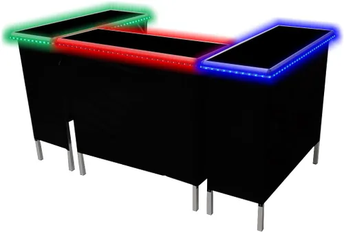 Miniatura 7 de Barra de fiesta portátil plegable negra con luces LED multicolor patentadas, falda negra y estante de almacenamiento, evita falsificaciones chinas