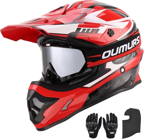 Miniatura 10 de OUMURS Casco de ATV Bicicleta de Tierra para Adultos con Gafas Guantes y Máscara Visera Solar Ajustable Casco de Motocicleta para Adultos Gris