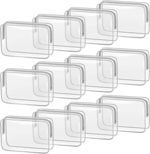 Miniatura 28 de TISRATOK 12 piezas Bolsa de maquillaje transparente para mujeres con cremallera, estuche de aseo aprobado por la TSA, bolsa de cosméticos a granel