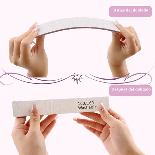 Miniatura 8 de HeeYaa Lima de uñas, 12 unidades, profesional, reutilizable, grano 100/180, de doble cara, lavable, herramientas de manicura para extensión de uñas