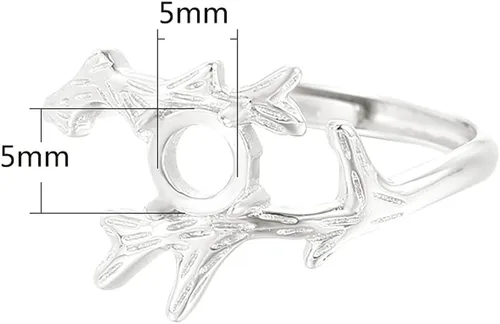 Miniatura 2 de Anillo ajustable de plata de ley 925 en blanco para 0.197 in de piedra redonda ramita de piedra texturizada anillo de punta base cabujón joyería