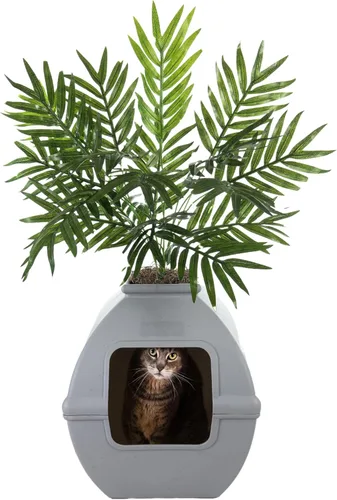 Miniatura 41 de Good Pet Stuff Caja de arena oculta para gatos con planta artificial, maceta redonda decorativa, filtro de carbón con ventilación para control