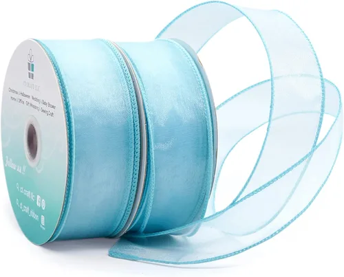 Miniatura 10 de Cinta de organza transparente con alambre de 2.5 pulgadas x 50 yardas, color blanco para silla de boda, lazo, ramo de flora, envoltura de regalos