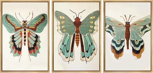 Miniatura 53 de SIGNWIN Lienzo enmarcado para pared, juego de arte de collage de hojas transparentes en blanco y negro, ilustraciones de naturaleza silvestre, arte