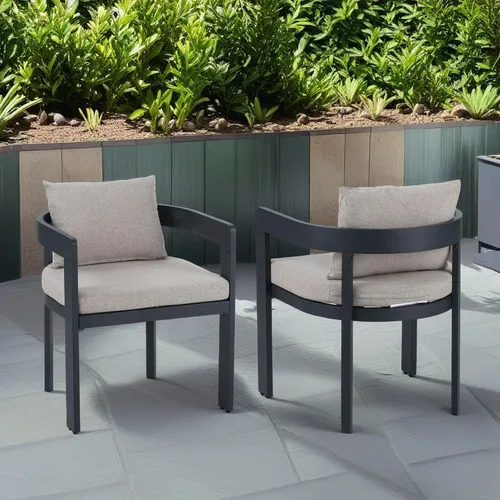 Miniatura 3 de GDFStudio Juego de 2 sillas de comedor de aluminio con cojín beige, asiento moderno para exteriores, interiores, patio trasero, piscina, balcón, 300
