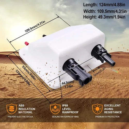 Miniatura 2 de Caja de prensaestopas solar de doble cable con cable de extensión solar suave 10AWG de 0.33 pies, glándula de entrada solar de ABS impermeable