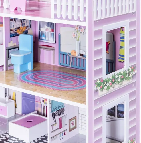 Miniatura 3 de Honey Joy Casa de muñecas de madera de 3 niveles con 8 muebles, casa de muñecas para niños, juego de princesa mini, regalo para niñas pequeñas 2.5