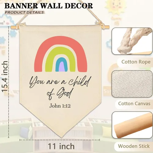 Miniatura 6 de Eres un hijo de Dios - Decoración de versículo bíblico - Decoración de bandera - Regalos para bebés, niños y niñas recién nacidos - Decoración