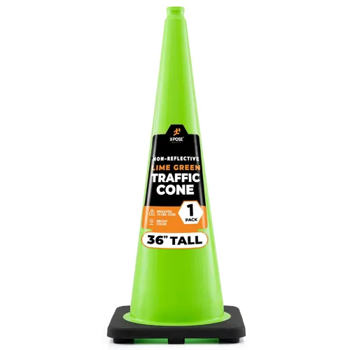 Miniatura 55 de Xpose Safety Cono de tráfico verde lima de 28 pulgadas, paquete de 4, cono de seguridad de PVC de alta calidad para estacionamiento, precaución