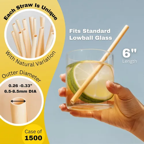 Miniatura 2 de HAY! Straws Pajitas jumbo con tallo de caña Martini de 6 pulgadas 1500 unidades Ancho 6.5-8.5 de diámetro 100% a base de plantas