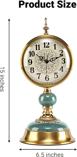 Miniatura 7 de Reloj de mesa vintage de 6 pulgadas, reloj de escritorio antiguo, reloj de aniversario retro con cuerpo de metal y cerámica, relojes de mesa
