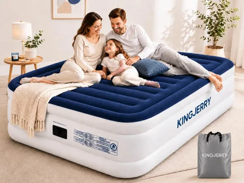 Miniatura 10 de KINGJERRY Colchón de aire Twin XL con bomba incorporada, 18" de altura para mayor comodidad, longitud mejorada de 80", doble capa a prueba de fugas