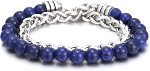 Miniatura 2 de CUSTZ Pulsera de cuentas naturales pulsera de acero inoxidable multicapa para hombres js000076
