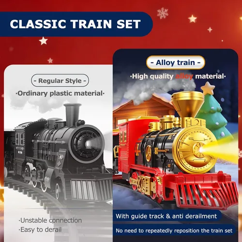 Miniatura 6 de Juego de tren para niños de 3-5 4-7, juego de juguetes clásicos de tren eléctrico con motor de locomotora, luces y sonido con vapor, rieles