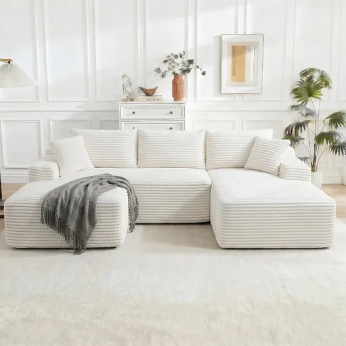 Miniatura 11 de Sofá modular Cloud de 108 pulgadas, moderno sofá deshuesado con otomana móvil, sofá modular de asiento profundo, sofás esquineros de pana para sala