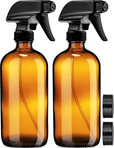 Botellas de espray vacías de color ámbar, con etiquetas, envase recargable para aceites esenciales de 16 oz, productos de limpieza o aromaterapia,