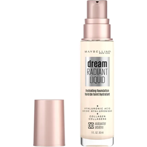 Maybelline New York Dream Radiant Liquid - Maquillaje hidratante de cobertura media, base ligera, alabastro, 1 onza líquida 00 ALABASTER
