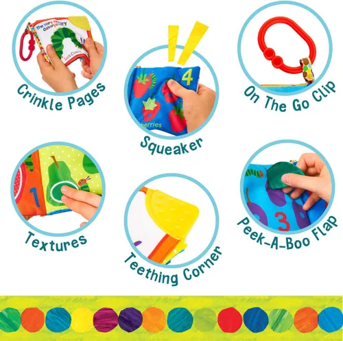 Miniatura 3 de Let's Count Soft Book – Libro sensorial suave de World of Eric Carle the Very Hungry Caterpillar Baby on the Go Clip de dentición arrugado suave
