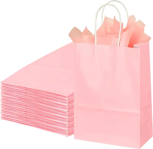Miniatura 20 de BLEWINDZ 32 Bolsas Pequeñas de Papel para Regalos con Papel de Seda, Bolsas Amarillas para Obsequios de Fiesta con Asas, Bolsa de Golosinas de 8.7