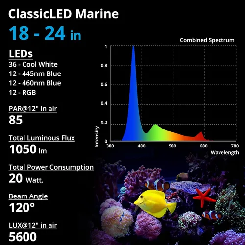 Miniatura 4 de NICREW Luz de acuario de agua salada de 20 W, luz de arrecife LED marina para corales, controlador de temporizador programable, de 18 a 24 pulgadas