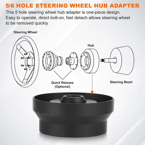 Miniatura 4 de Adaptador de cubo de volante de 5/6 agujeros para camioneta Chevy Cadillac GMC Pontiac, adaptador de volante pulido de aluminio Billet (negro)
