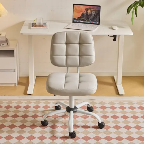 Miniatura 12 de VINGLI Silla de escritorio compacta y pequeña, linda silla sin brazos con ruedas, silla de tocador con respaldo bajo, silla de tarea ajustable