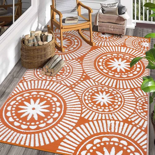 Miniatura 29 de Ileading Alfombra de Paja de Plástico para Exteriores 5x8 pies Estilo Floral Divertido Alfombras de Área Reversibles para Patio Impermeables