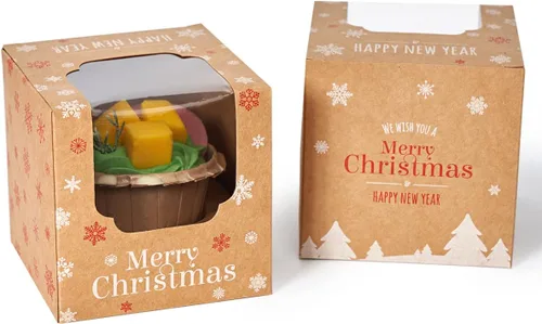 Miniatura 10 de Happyhiram Cajas para cupcakes, 50 unidades, color blanco, individual, soportes de cartón con inserto y ventana para magdalenas, bombas de cacao
