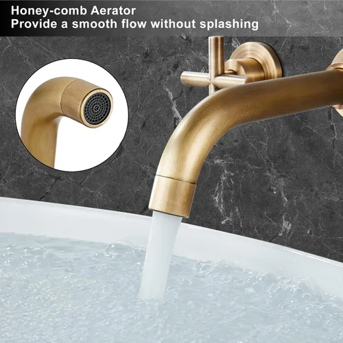 Miniatura 8 de Midanya Grifo de lavabo de baño montado en la pared, doble manija de 3 agujeros, grifo mezclador de lavabo de tocador con válvula áspera en doble