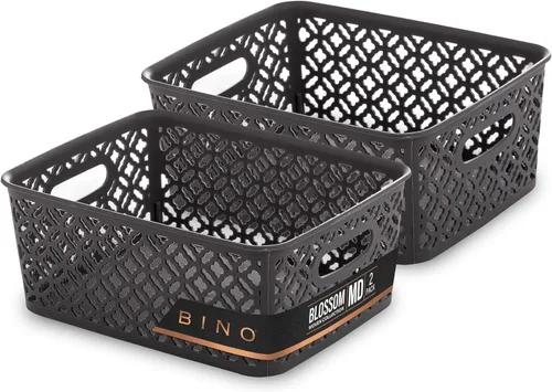 BINO l Cestas de Almacenamiento de Plástico, Medianas - Gris | LA COLECCIÓN THE BLOSSOM l Contenedor Multiusos Organizador l Con Manija Integrada l