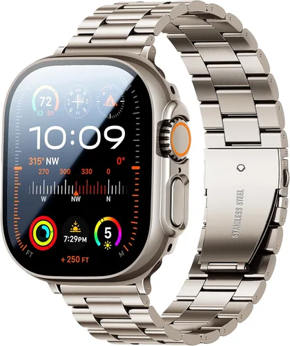 Miniatura 16 de Bekomo Compatible with Apple Watch Band 49mm 46mm 44mm 45mm 42mm 40mm 38mm 41mm, Stainless Steel iWatch Bands with 2 Pack Tempered Glass Case for