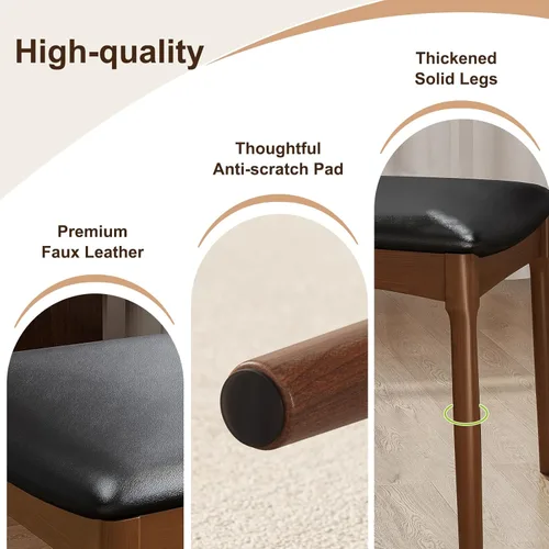 Miniatura 4 de Silla de comedor de madera maciza con acabado de nogal de mediados de siglo, modernas sillas de comedor tapizadas de piel sintética con respaldo