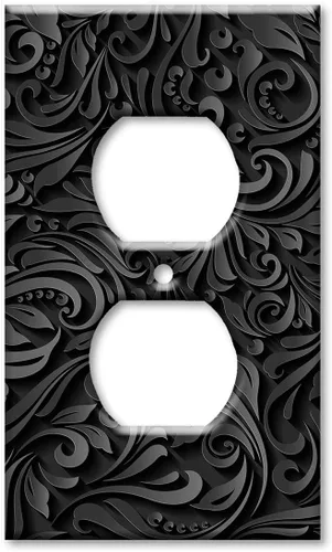 Miniatura 9 de Art Plates - Placa de interruptor basculante de doble banda (Rocker - GFCI) - Placa de pared - Estampado floral negro - Hecho en Estados Unidos