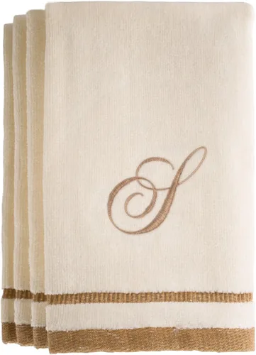 Miniatura 23 de Regalos con monograma, juego de 4 toallas de mano de 11 x 18 pulgadas bordadas en color dorado café, extra absorbente, 100% de algodón. Regalo