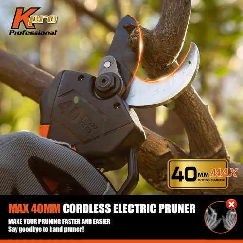 Miniatura 2 de Tijeras de poda eléctricas inalámbricas de 40MM, Tijeras de poda profesional Kebtek alimentadas por batería de 18V con motor sin escobillas, 2