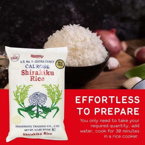 Miniatura 5 de SHIRAKIKU Calrose Rice - Arroz blanco de grano medio, arroz molido sin cocer japonés de alta calidad, bajo en calorías, perfecto para auténtica