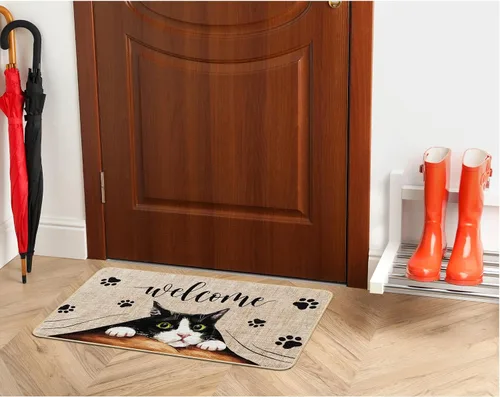 Miniatura 7 de Tapete de bienvenida para puerta de gato, tapete antideslizante de huellas divertidas, decoración familiar, tapete de entrada para interiores