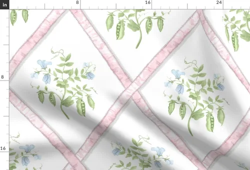 Miniatura 3 de Spoonflower Tela - Cintas de enrejado rosa planta de guisante azul verde Grandmillenial impreso en tela de gasa Fat Quarter - Costura de ropa