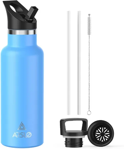Miniatura 23 de Botellas de agua de doble pared de acero inoxidable, botella aislada al vacío con tapa con popote, botella de agua aislada mantiene el agua fría