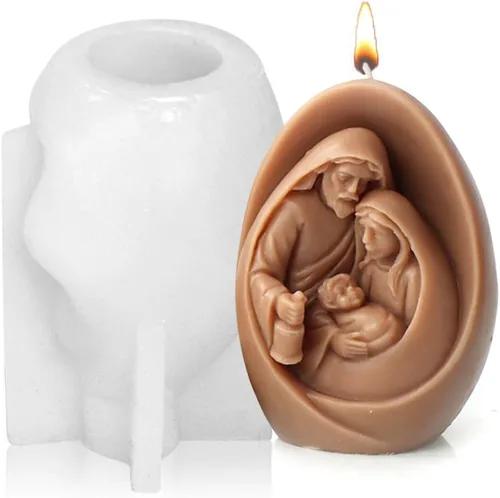 Moldes de resina para velas 3D de Jesús y la Virgen Familia, figuras religiosas, moldes de cera derretida, moldes de silicona Virgen María sostiene