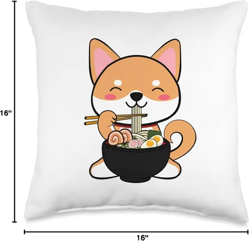 Miniatura 4 de jovy fits Kawaii Shiba Inu Eating Ramen Bonita almohada de regalo de anime japonés, 16 x 16 pulgadas, multicolor