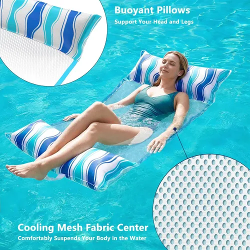 Miniatura 4 de Jasonwell Flotadores inflables para piscina para adultos, hamaca de tela para piscina, hamaca de agua, lago, playa, tumbona flotante, piscina