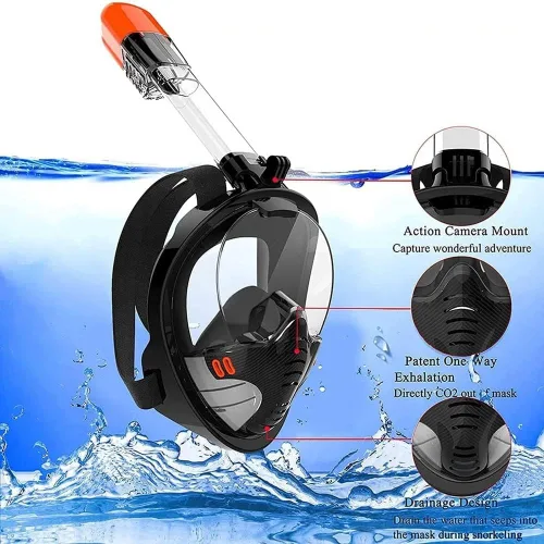 Miniatura 4 de Máscara de esnórquel de cara completa, equipo de esnórquel para adultos y niños, máscara de buceo con vista panorámica de 180°, antiempañamiento
