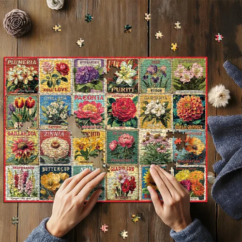 Miniatura 3 de Rompecabezas vintage de flores para adultos de 1000 piezas, rompecabezas de arte único y hermoso collage floral, con temática de plantas
