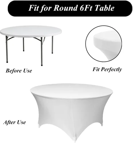 Miniatura 5 de Paquete de 8 manteles redondos de elastano blanco de 72 pulgadas, fundas de mesa de elastano de 6 pies, mantel redondo ajustado color negro, mantel