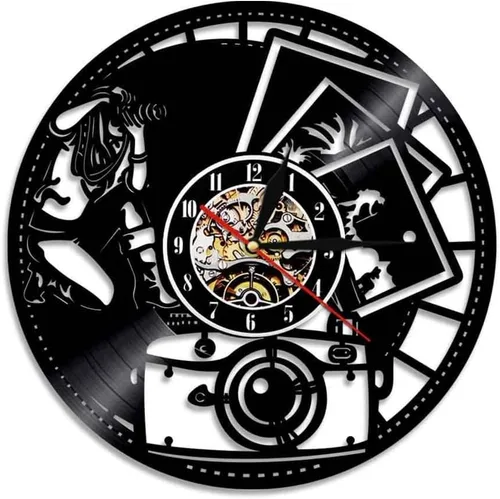 Miniatura 8 de Fotografía Disco de vinilo Reloj de pared Decoración del hogar Obturador Lente Cámara de película Digital Retro Sesión de fotos Arte Fotógrafo Reloj