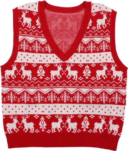Miniatura 2 de JULYCLO Chalecos de Navidad para mujer, suéter feo de Navidad, de punto con reno, informal, sin mangas, sin mangas